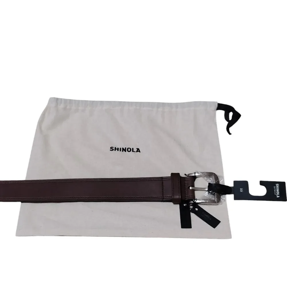 NWT Men’s Shinola Double Stitch Leather Belt Dark Brown, Size 32
